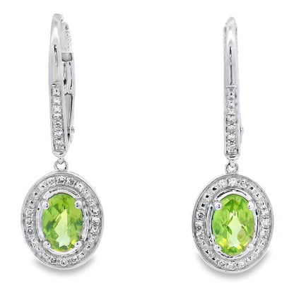 1.21ct Peridot Diamond Dangle Earrings 10KT White Gold Bids.com