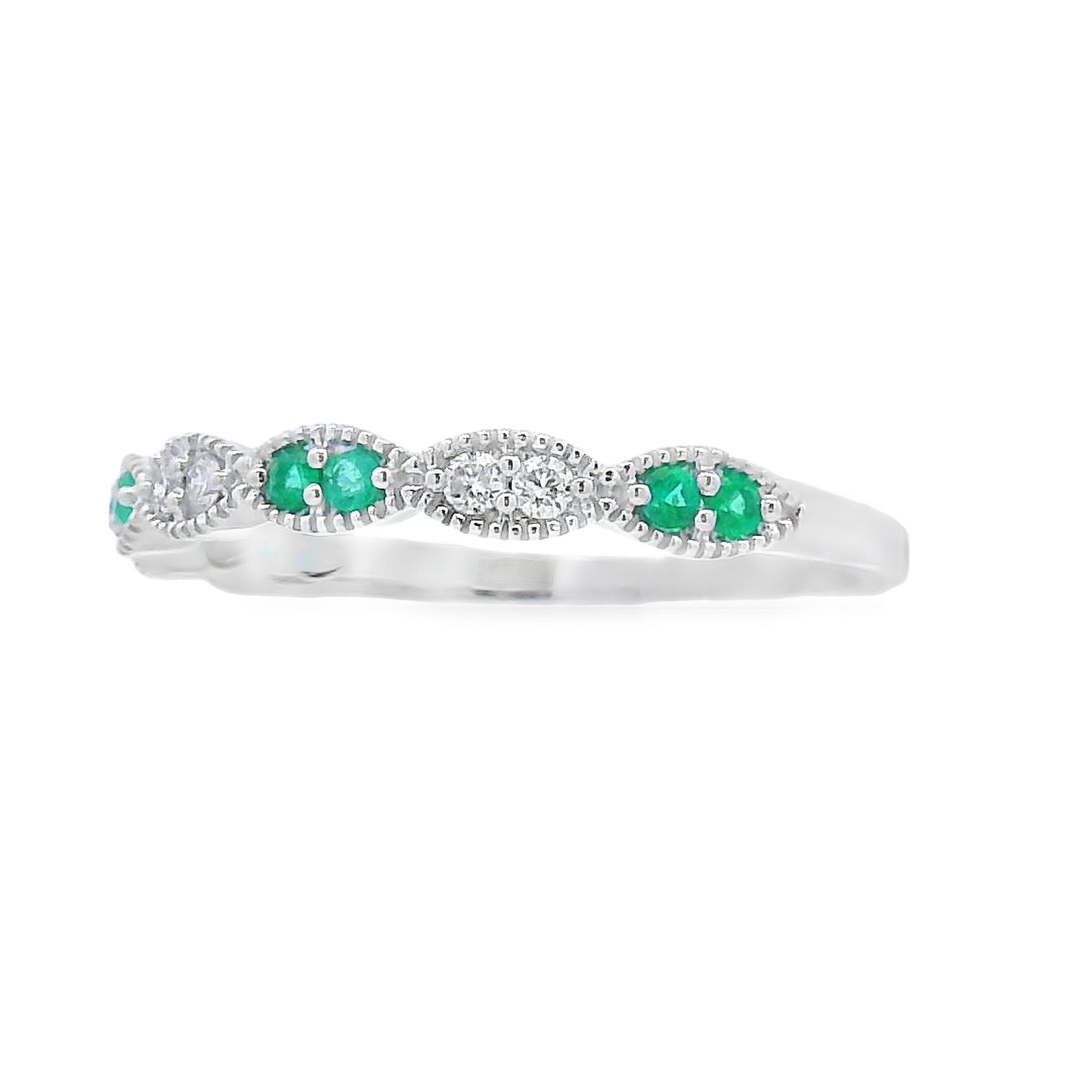 Emerald Diamond stackable band set 14KT White Gold Bids.com