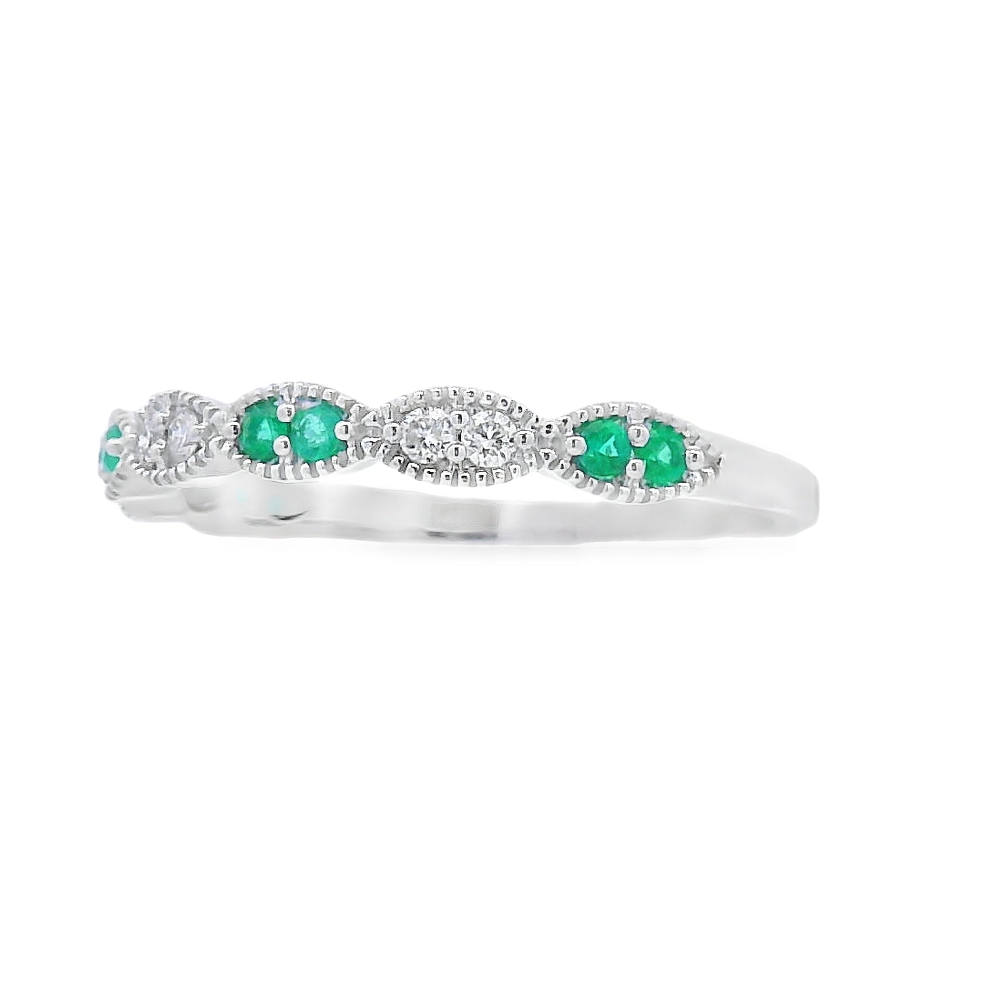 Emerald Diamond stackable band set 14KT White Gold Bids.com