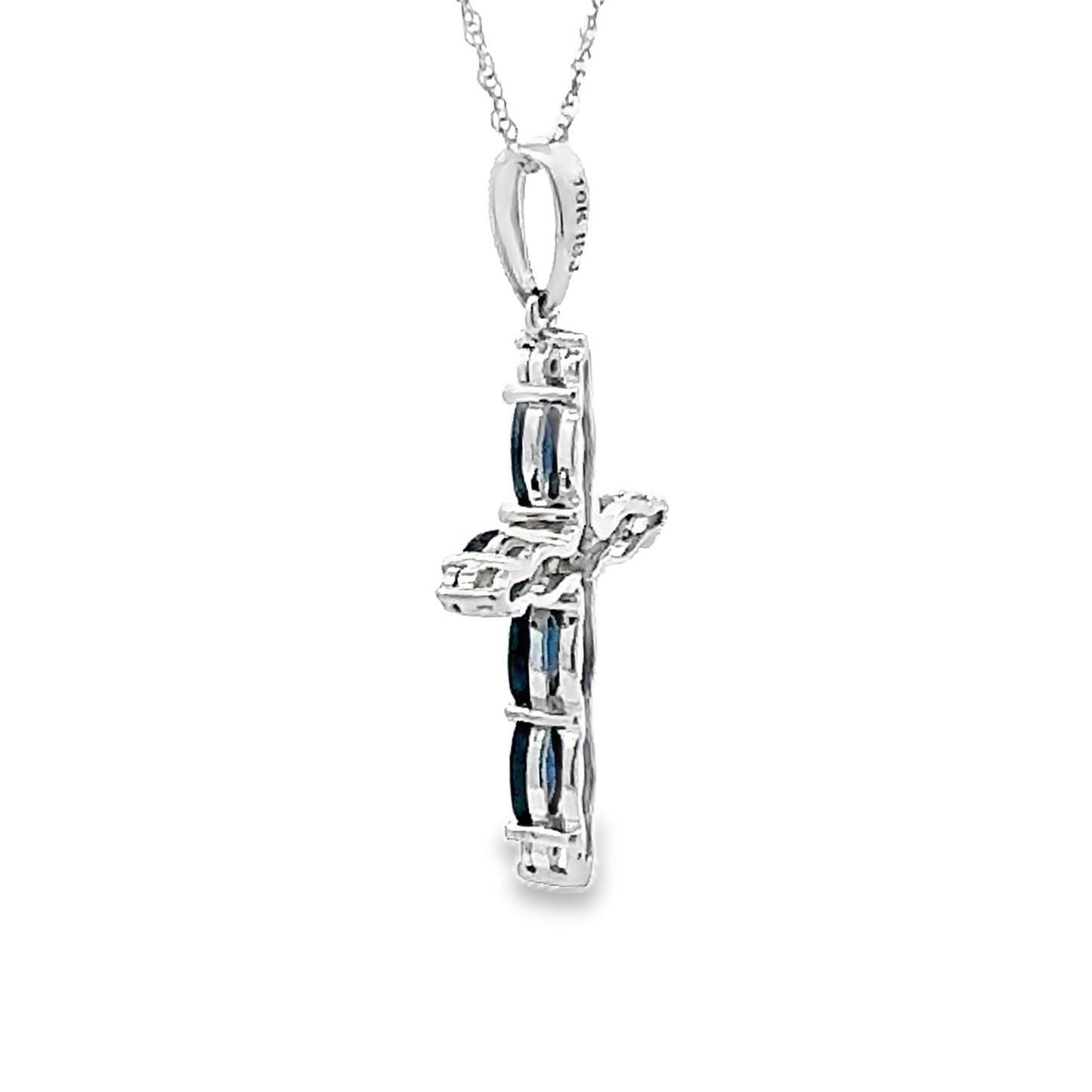 1.08ct Sapphire Cross Religious Pendant 10KT White Gold Bids.com