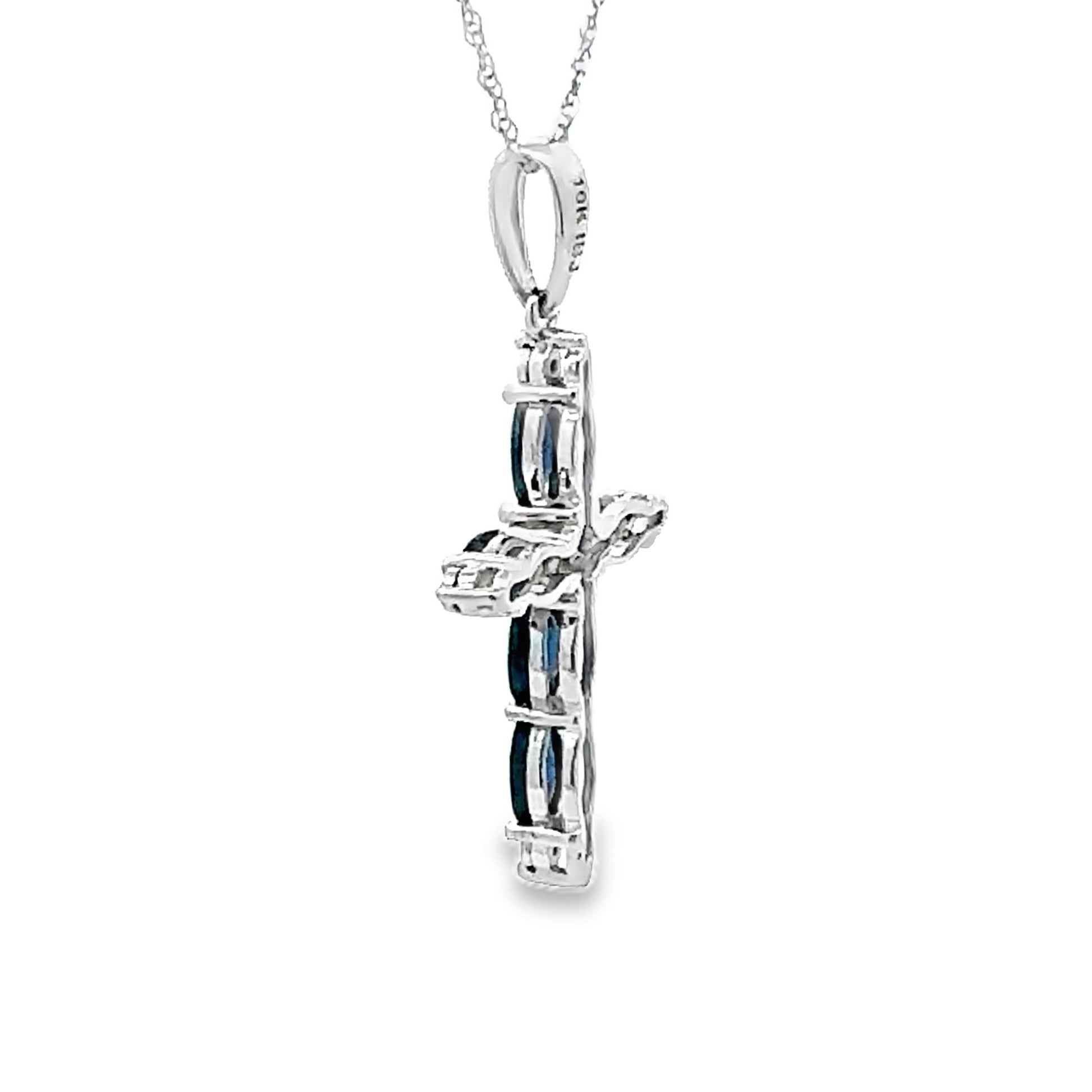 1.08ct Sapphire Cross Religious Pendant 10KT White Gold Bids.com