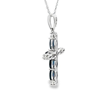 1.08ct Sapphire Cross Religious Pendant 10KT White Gold Bids.com