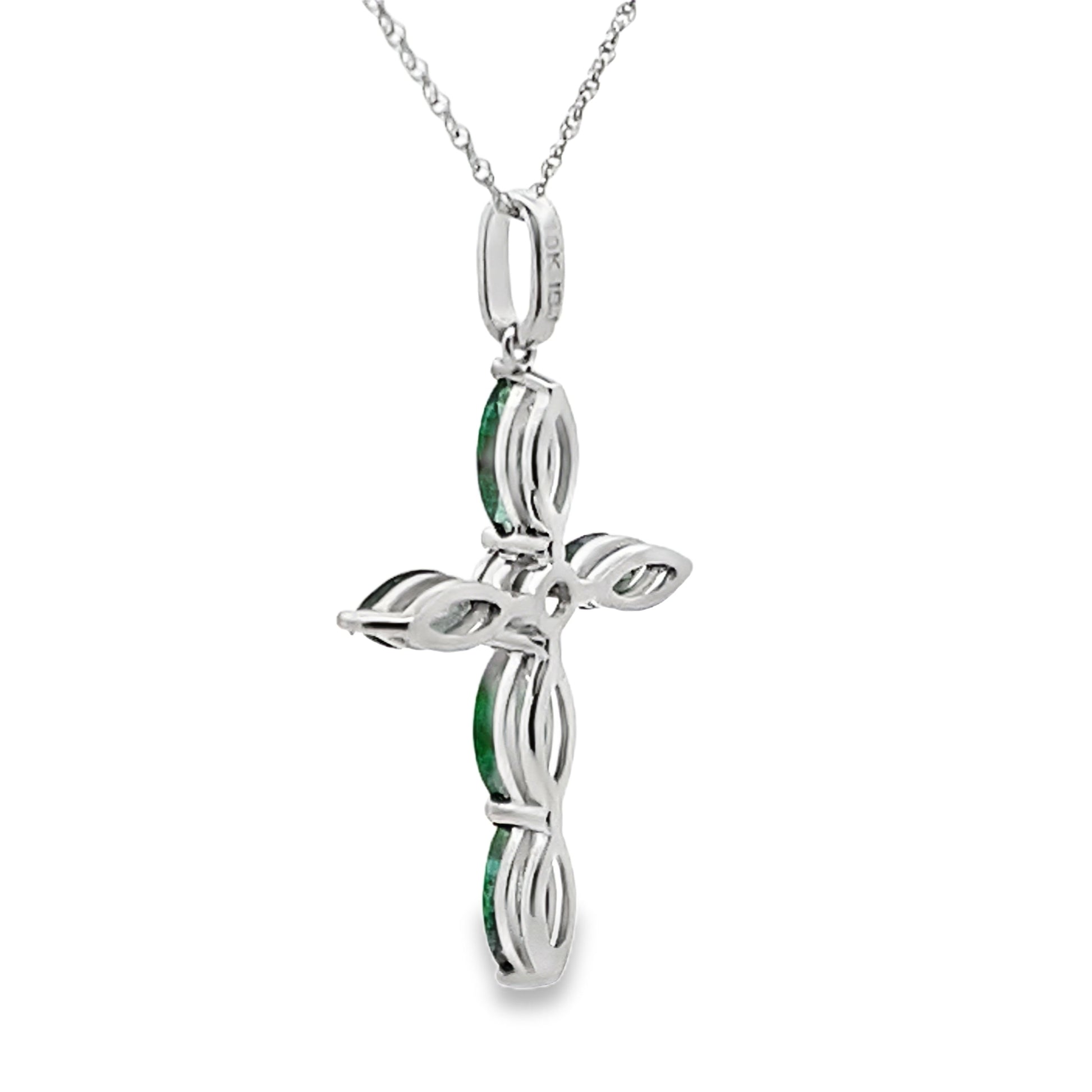 Emerald Diamond Cross Religious Pendant 10KT White Gold Bids.com