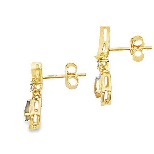 .47ct Quartz Diamond Dangle Earrings 10KT Yellow Gold Bids.com