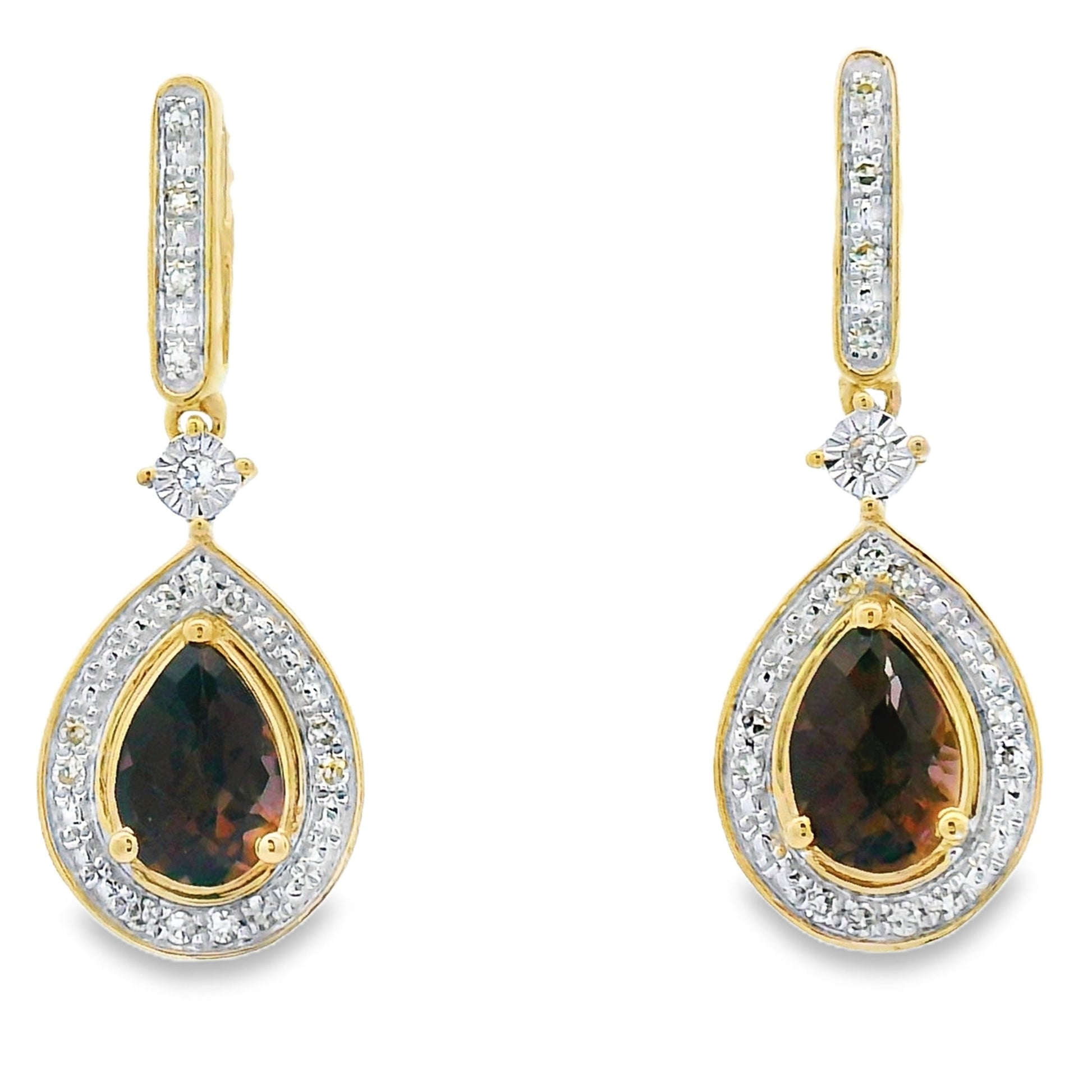 .84ct Quartz Diamond Dangle Earrings 10KT Yellow Gold Bids.com