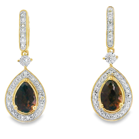 .84ct Quartz Diamond Dangle Earrings 10KT Yellow Gold Bids.com