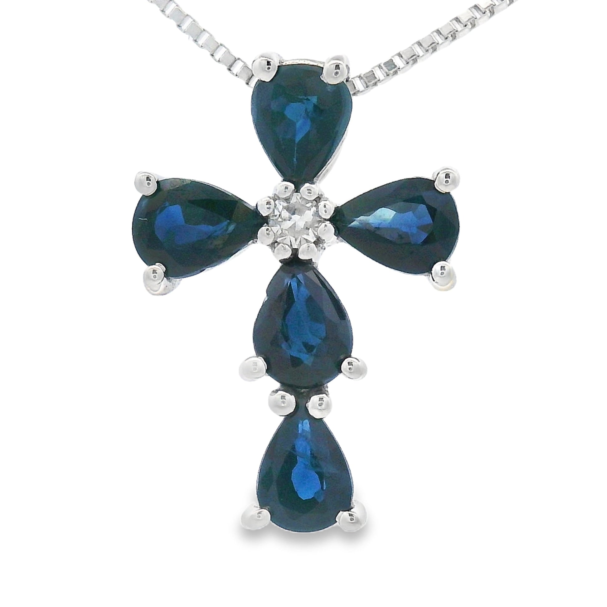 .82ct Sapphire Cross Religious Pendant 10KT White Gold Bids.com