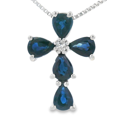 .82ct Sapphire Cross Religious Pendant 10KT White Gold Bids.com