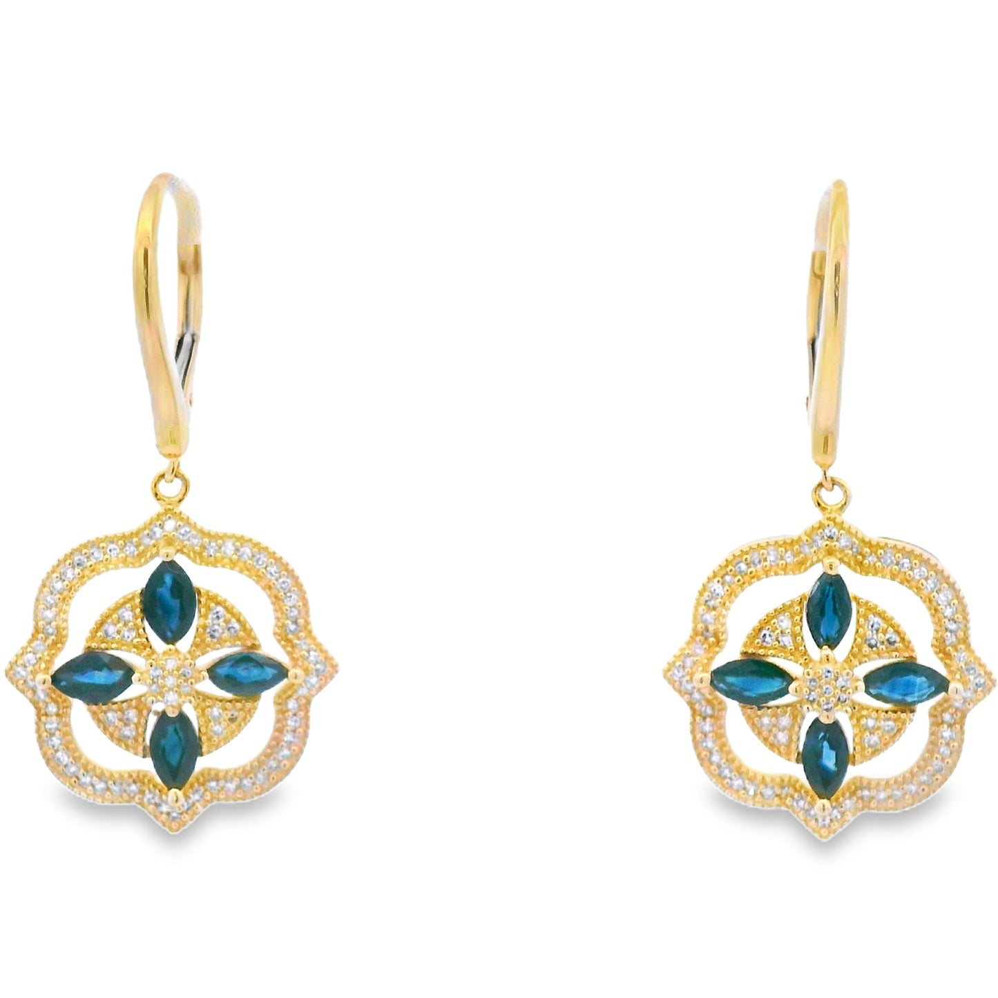 Sapphire Diamond Dangle Earrings 14KT Yellow Gold Bids.com