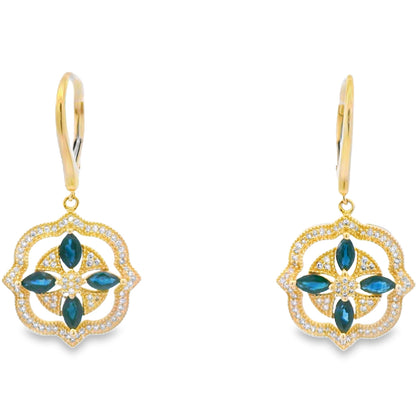 Sapphire Diamond Dangle Earrings 14KT Yellow Gold Bids.com
