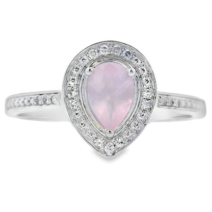 Genuine .44ct Rose Quartz Diamond Ring 10KT White Gold Bids.com
