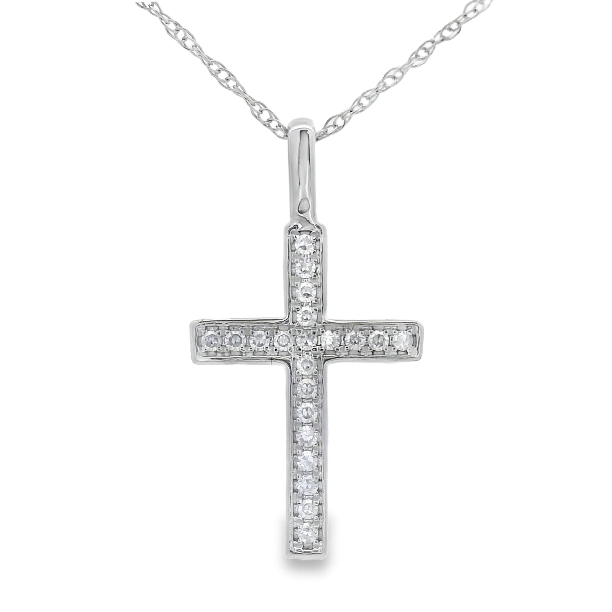 .07ct Diamond Cross Religious Pendant 10KT White Gold Bids.com