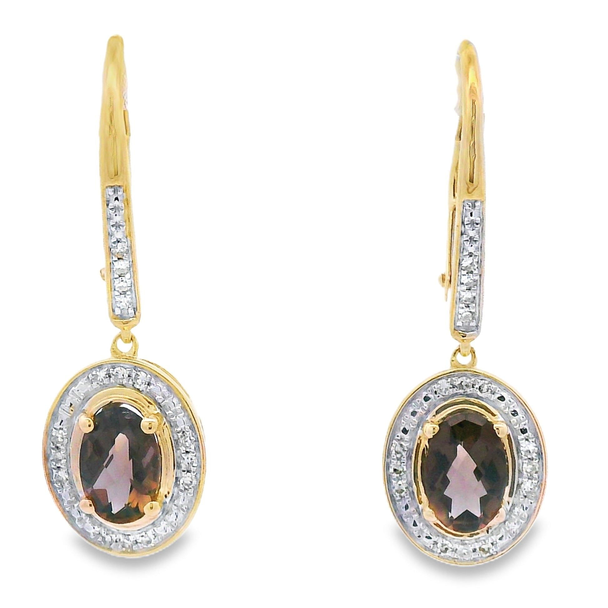 .81ct Quartz Diamond Dangle Earrings 10KT Yellow Gold Bids.com