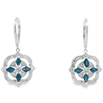 2.04ct Sapphire Diamond Dangle Earrings 14KT White Gold Bids.com