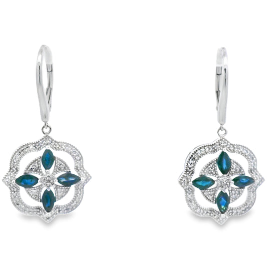 2.04ct Sapphire Diamond Dangle Earrings 14KT White Gold Bids.com