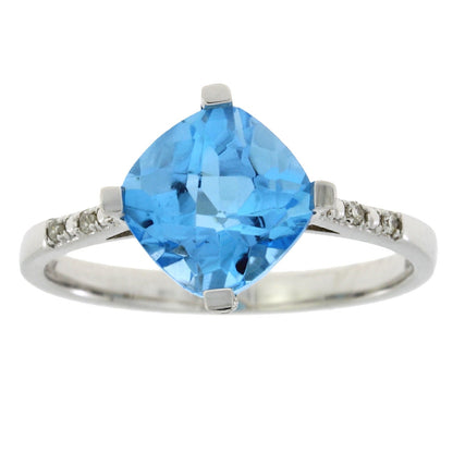 Natural 1.20ct Blue Topaz Diamond Ring 10KT White Gold Bids.com