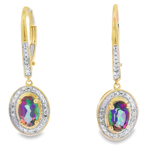 Mystic Fire Topaz Dangle Earrings 10KT Yellow Gold Bids.com