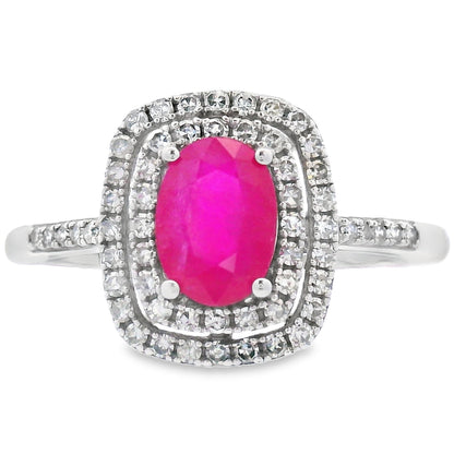 Genuine 1.29ct Ruby Diamond Ring 10KT White Gold Bids.com