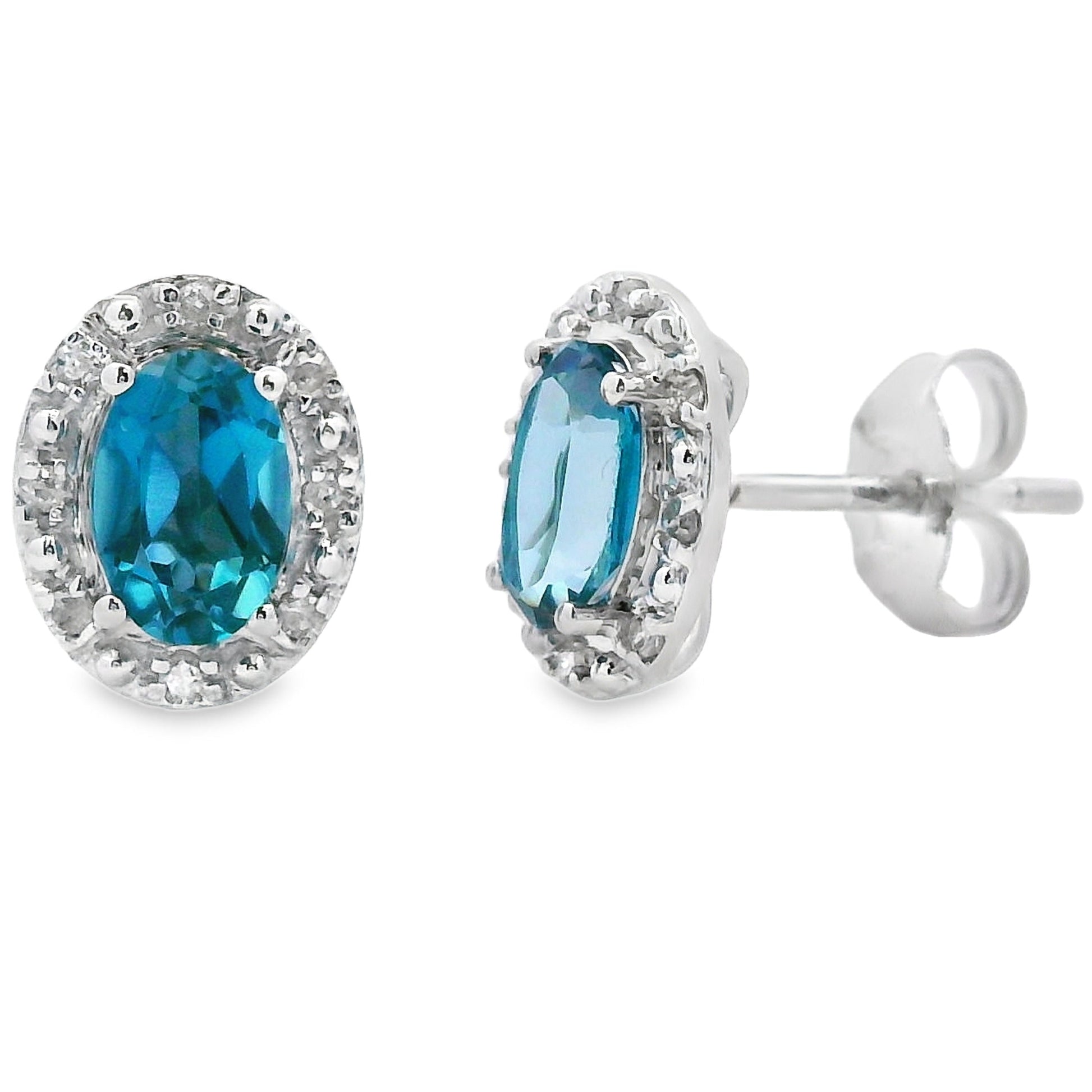 London Blue Topaz Diamond Earrings 10KT White Gold Bids.com