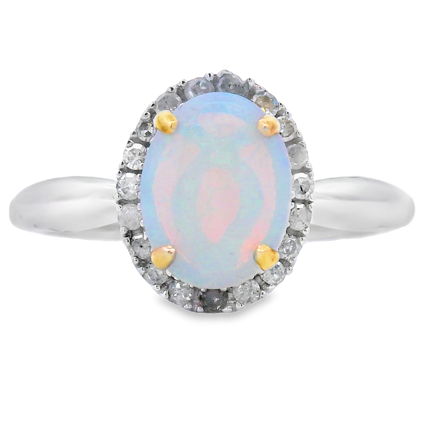 Natural .95ct Opal Diamond Ring 10KT White Gold Bids.com
