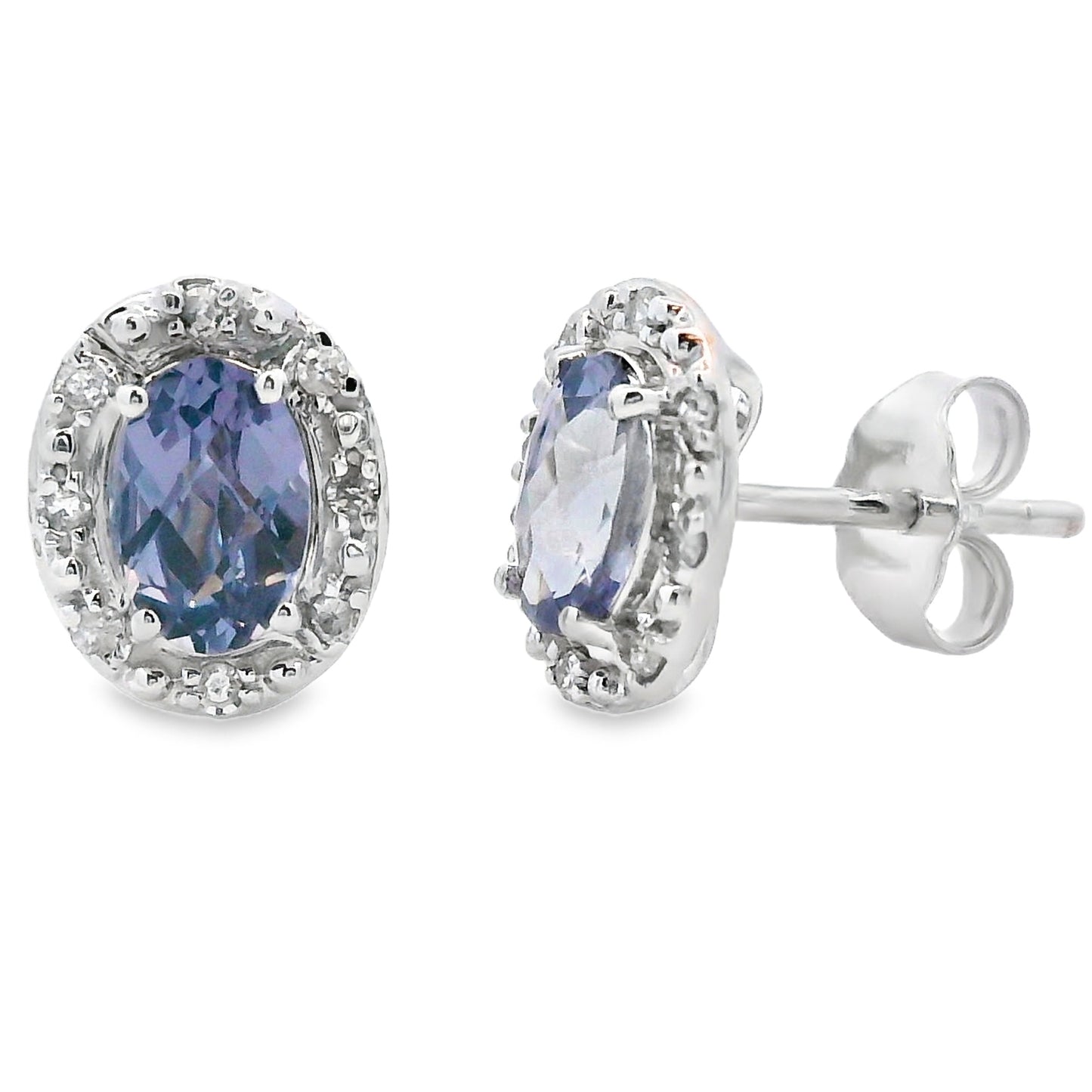 Created Alexandrite Diamond Earrings 10KT White Gold Bids.com