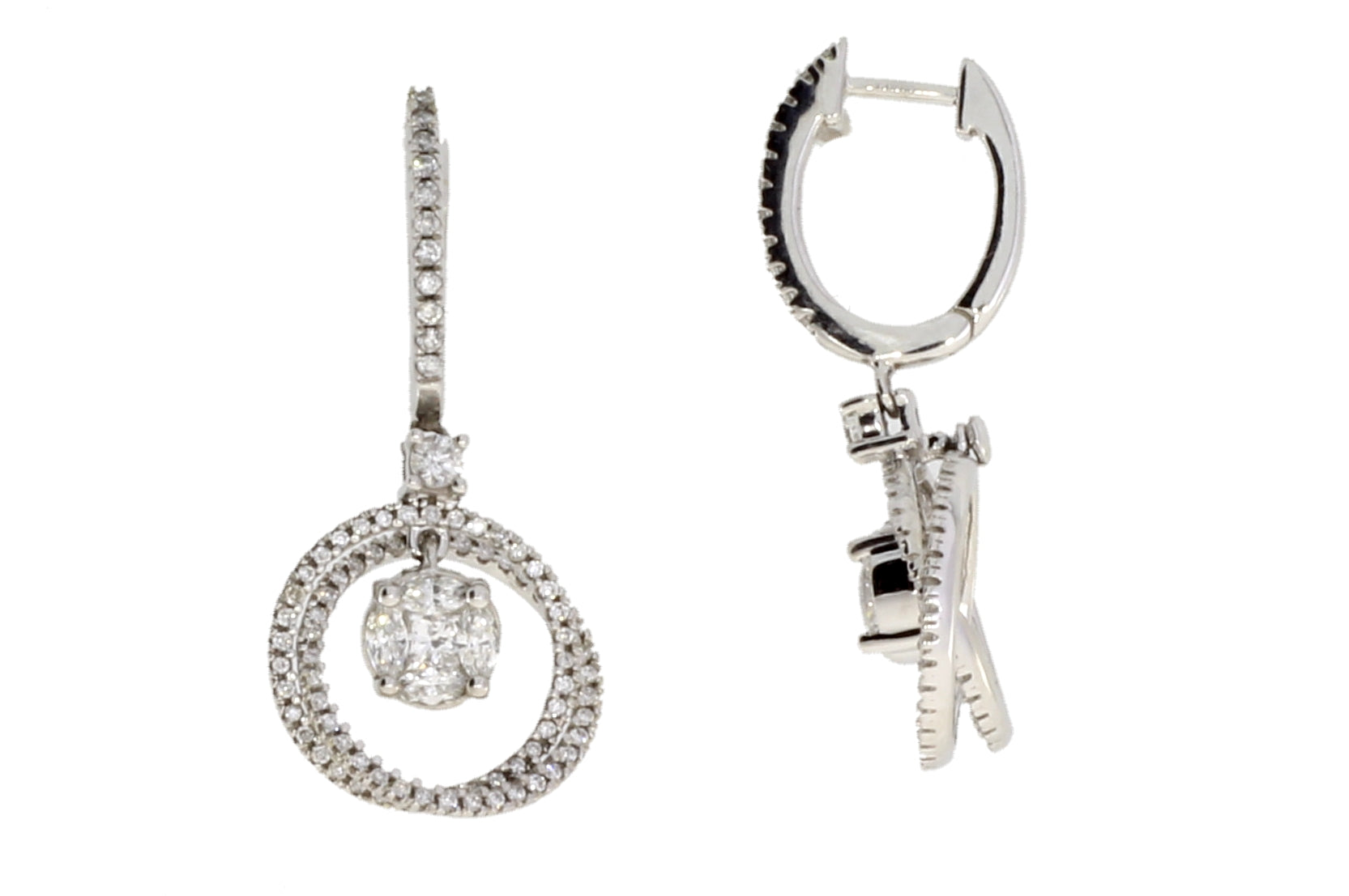Genuine 1.00ct Diamond Dangle Earrings 14KT White Gold Bids.com