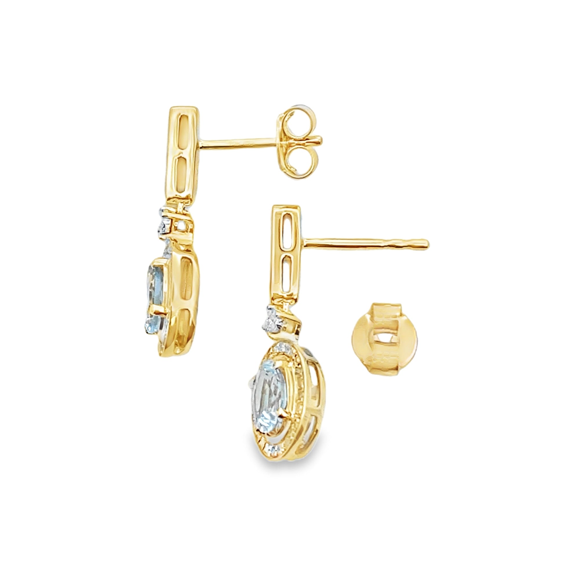 Aquamarine Diamond Dangle Earrings 10KT Yellow Gold Bids.com