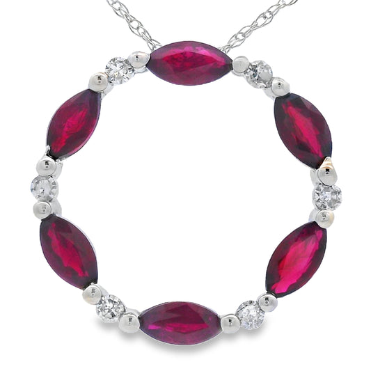 Ruby Diamond Circle of Love Pendant 10KT White Gold Bids.com