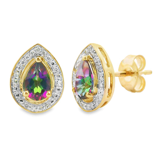 Mystic Fire Topaz Dangle Earrings 10KT Yellow Gold Bids.com