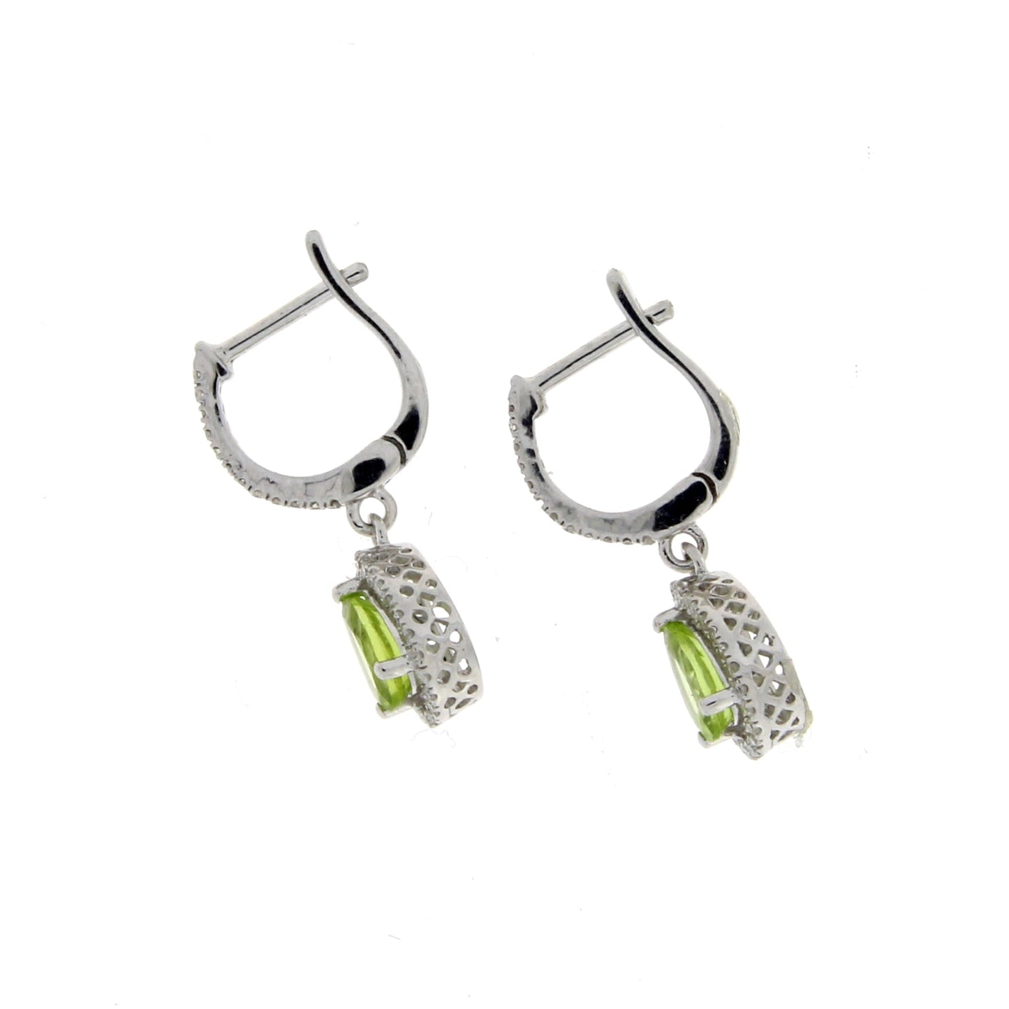 .88ct Peridot Diamond Dangle Earrings 14KT White Gold Bids.com