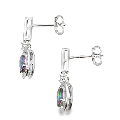 Mystic Fire Topaz Dangle Earrings 10KT White Gold Bids.com