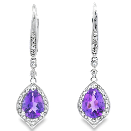 2.13ct Amethyst Diamond Dangle Earrings 10KT White Gold Bids.com