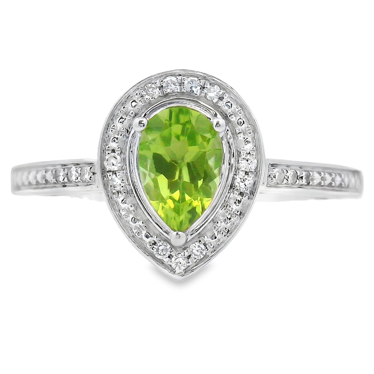 Natural .50ct Peridot Diamond Ring 10KT White Gold Bids.com