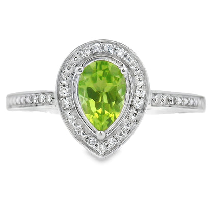 Natural .50ct Peridot Diamond Ring 10KT White Gold Bids.com