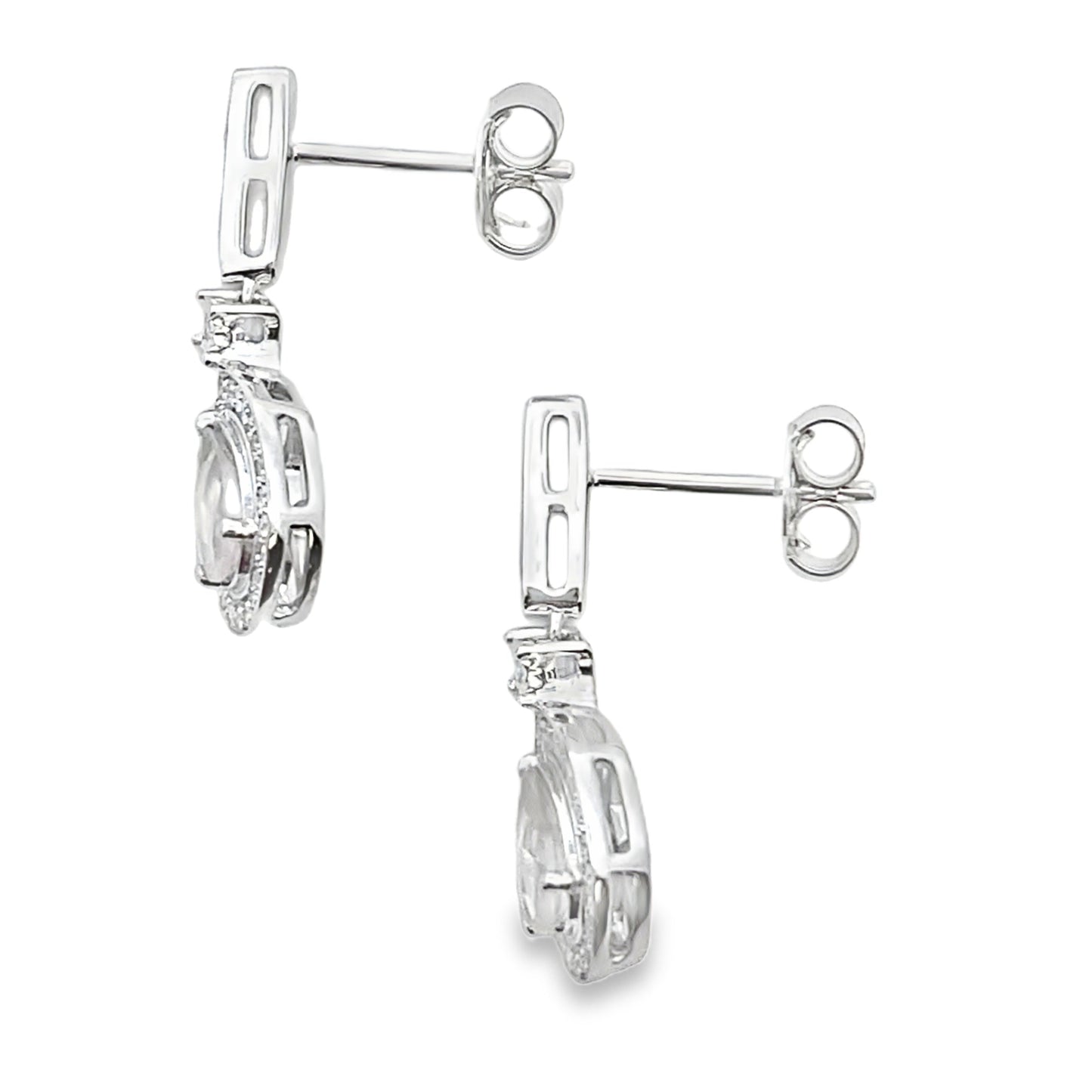 Rose Quartz Diamond Dangle Earrings 10KT White Gold Bids.com