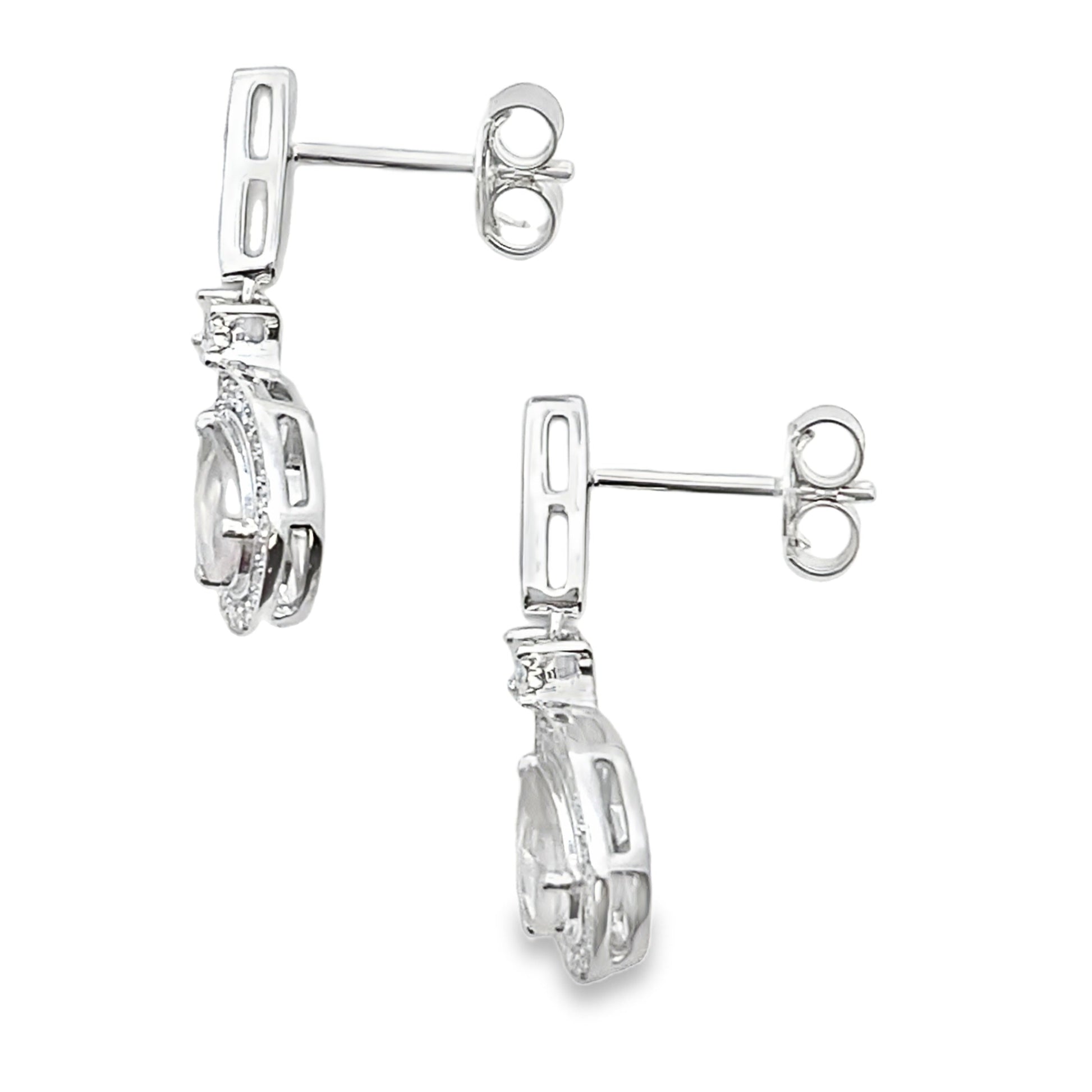 Rose Quartz Diamond Dangle Earrings 10KT White Gold Bids.com