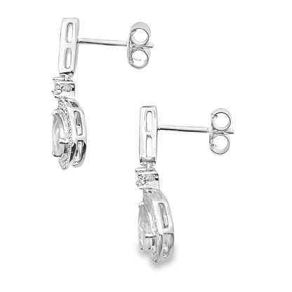 Rose Quartz Diamond Dangle Earrings 10KT White Gold Bids.com