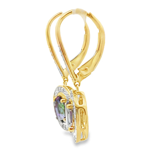 Mystic Fire Topaz Dangle Earrings 10KT Yellow Gold Bids.com