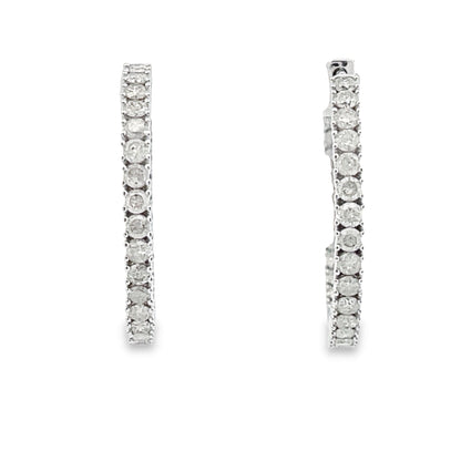 Genuine 1.53ct Diamond Hoop Earrings 10KT White Gold Bids.com