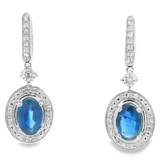 1.40ct Sapphire Diamond Dangle Earrings 10KT White Gold Bids.com