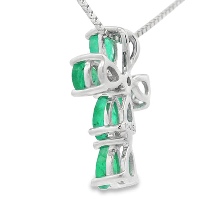 Emerald Diamond Cross Religious Pendant 10KT White Gold Bids.com