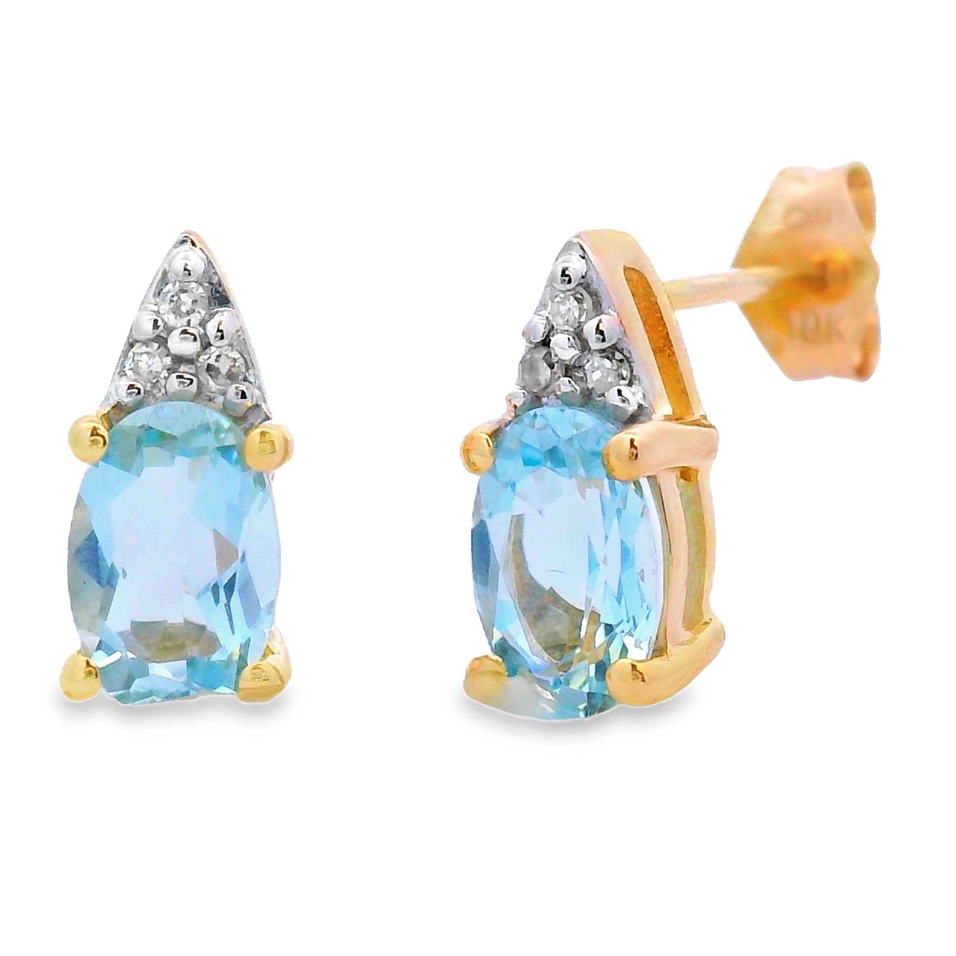 .83ct Aquamarine Diamond Stud Earrings 10KT Yellow Gold Bids.com