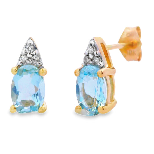 .83ct Aquamarine Diamond Stud Earrings 10KT Yellow Gold Bids.com