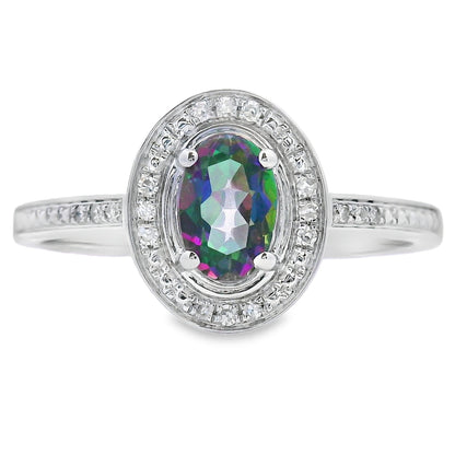 .61ct Mystic Fire Topaz Diamond Ring 10KT White Gold Bids.com