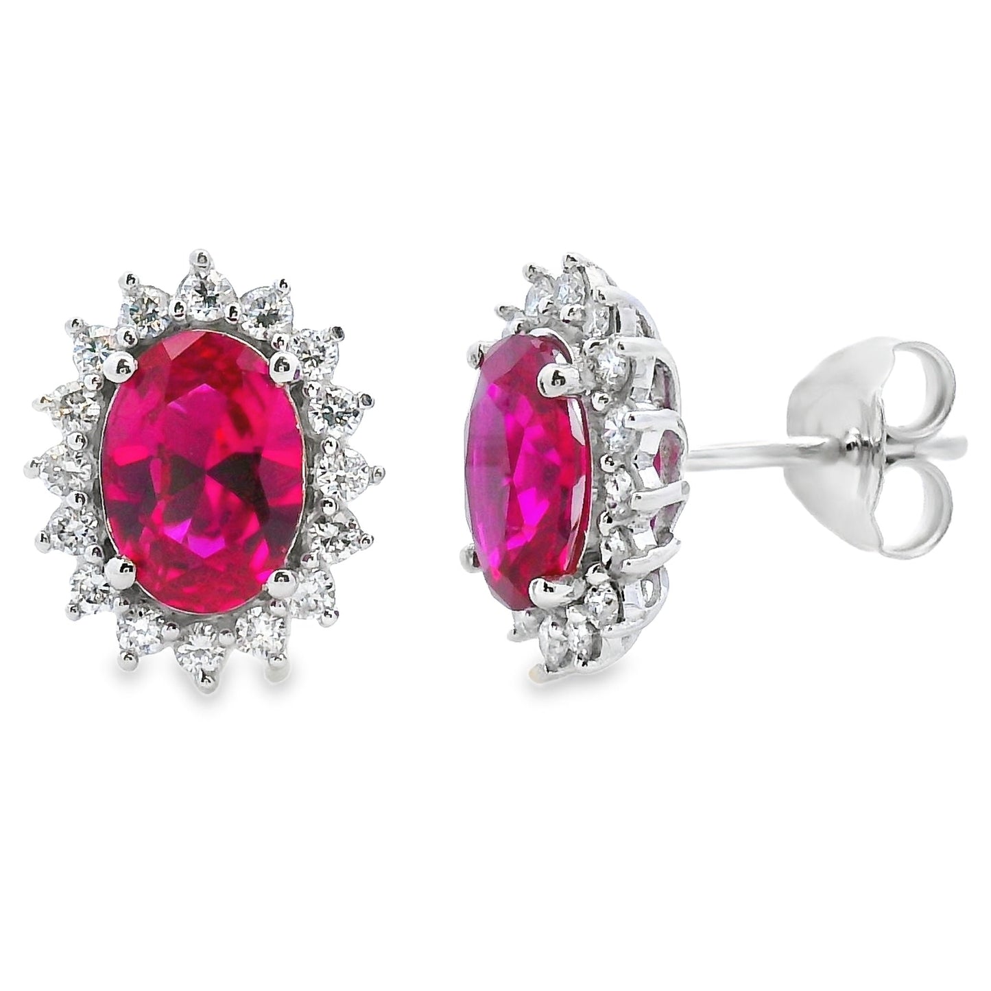 Created Ruby Lab Grown Diamond Earrings 14KT White Gold Bids.com