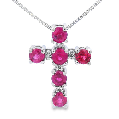 Ruby Diamond Cross Religious Pendant 10KT White Gold Bids.com