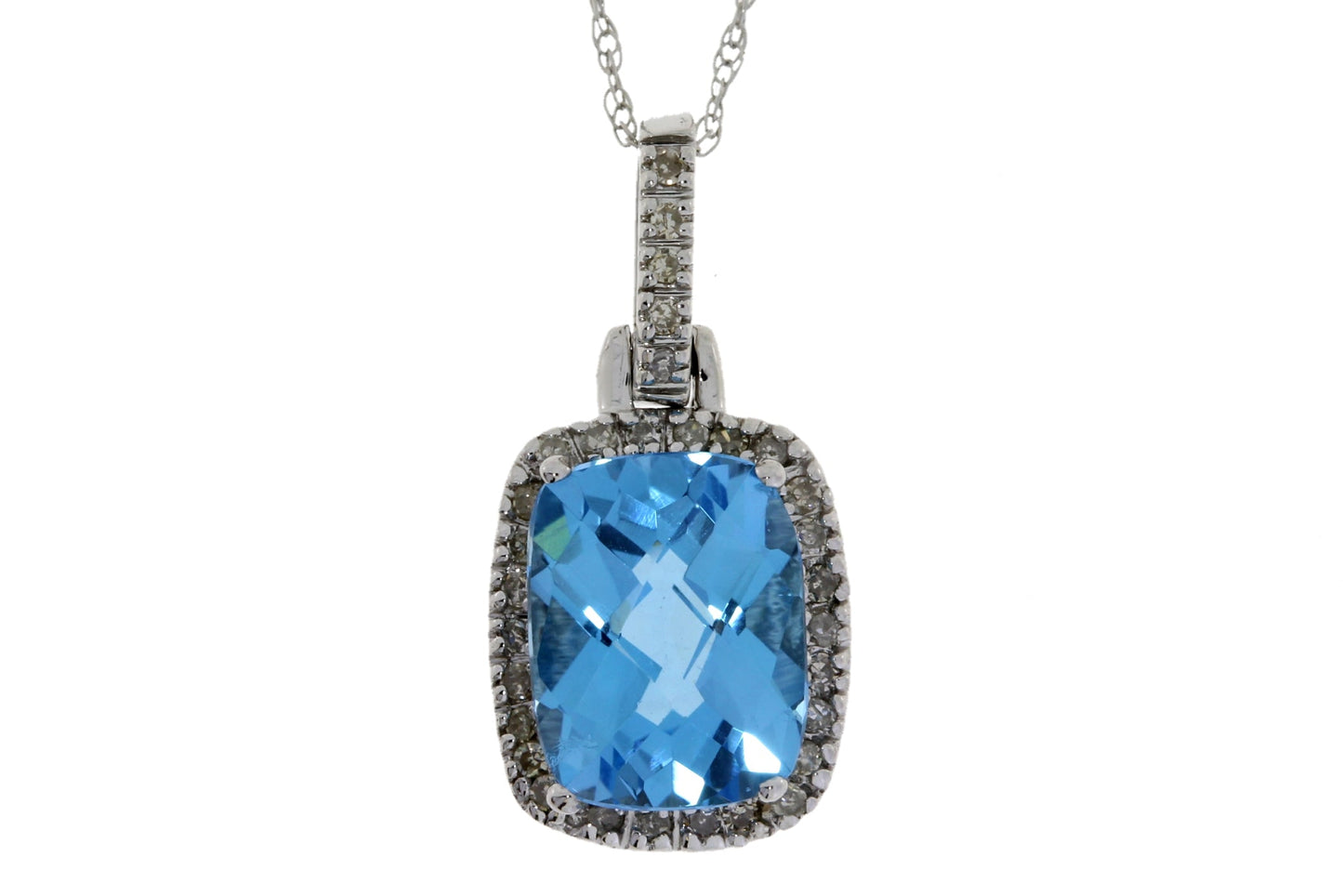 2.37ct Blue Topaz Diamond Pendant 10KT White Gold Bids.com