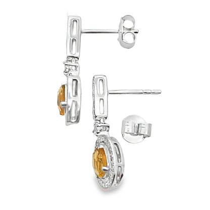 1.06ct Citrine Diamond Dangle Earrings 10KT White Gold Bids.com