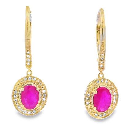 1.28ct Ruby Diamond Dangle Earrings 10KT Yellow Gold Bids.com