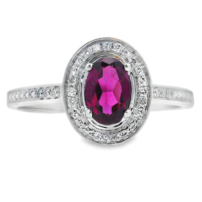 Genuine .62ct Garnet Diamond Ring 10KT White Gold Bids.com